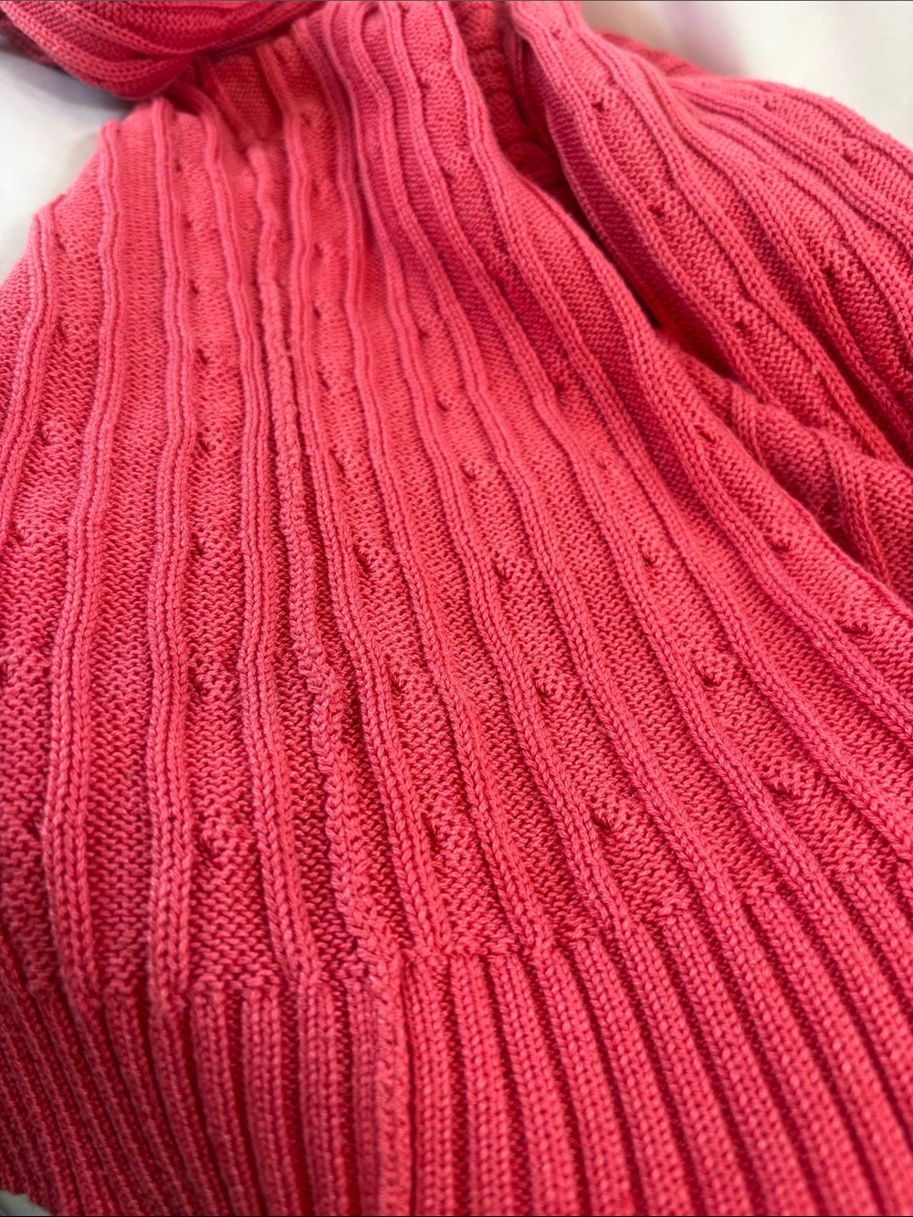 XL Turtleneck Coral Sweater Ribbed Cable  Knit Mercerized Cotton Light Academia - Picture 5 of 6